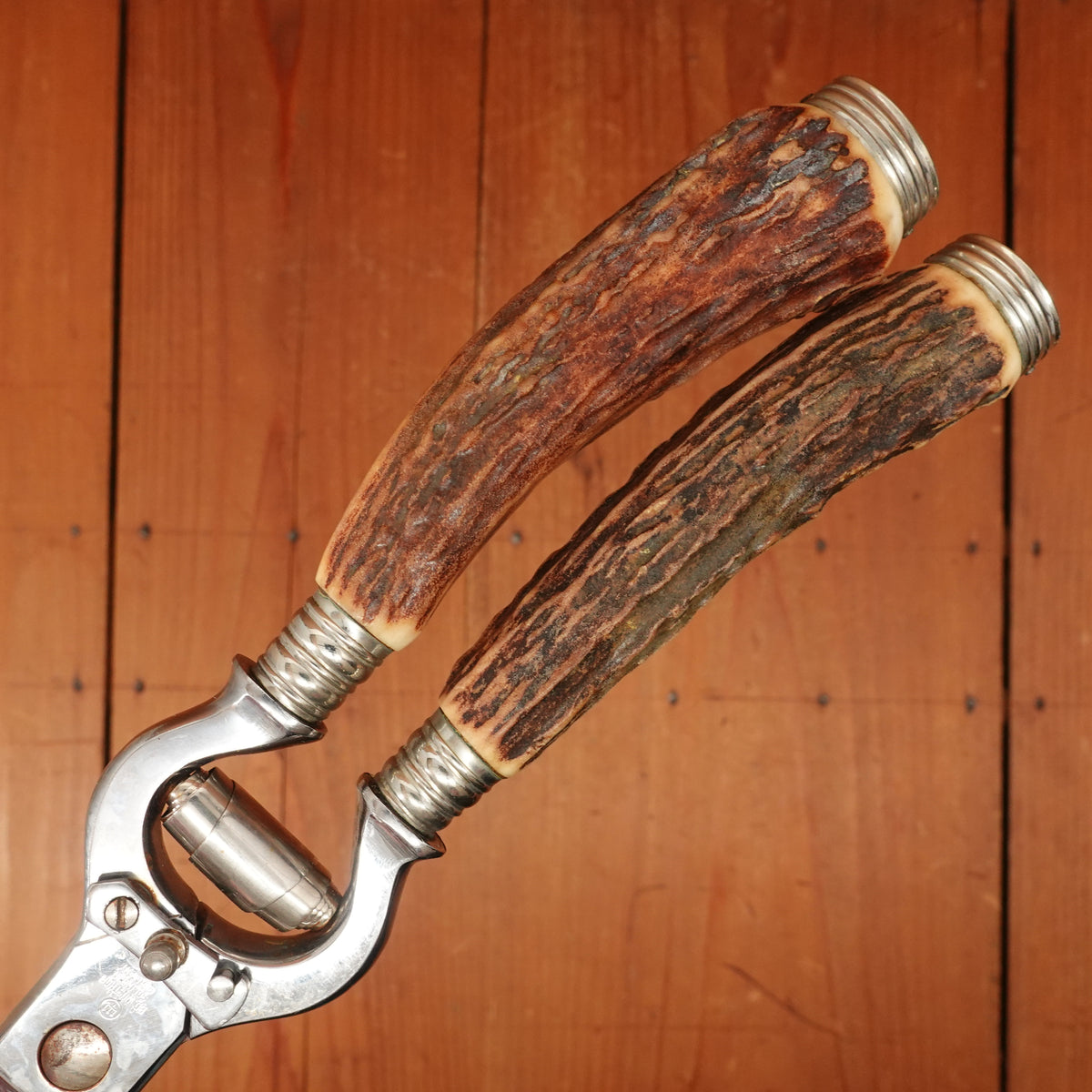 Ed Wusthof 5 Pc Carving Set Stainless Stag Etched Solingen Germany 1950s-60s