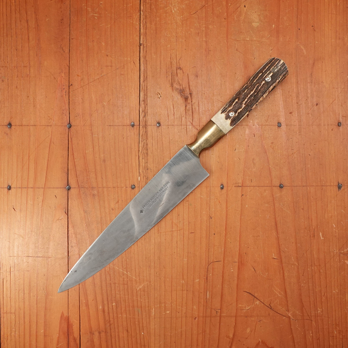 New Old Stock Friedr. Herder Abr. Sohn 7.25" Argentine Style Facón Gaucho Knife Stag Handle Solingen, Germany