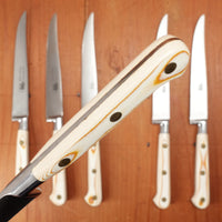 Thiers Issard Steak Knife Set Stainless Steel Paper Micarta Handles with Box Thiers, France 1980-90 - 6 Pieces