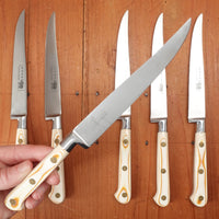 Thiers Issard Steak Knife Set Stainless Steel Paper Micarta Handles with Box Thiers, France 1980-90 - 6 Pieces