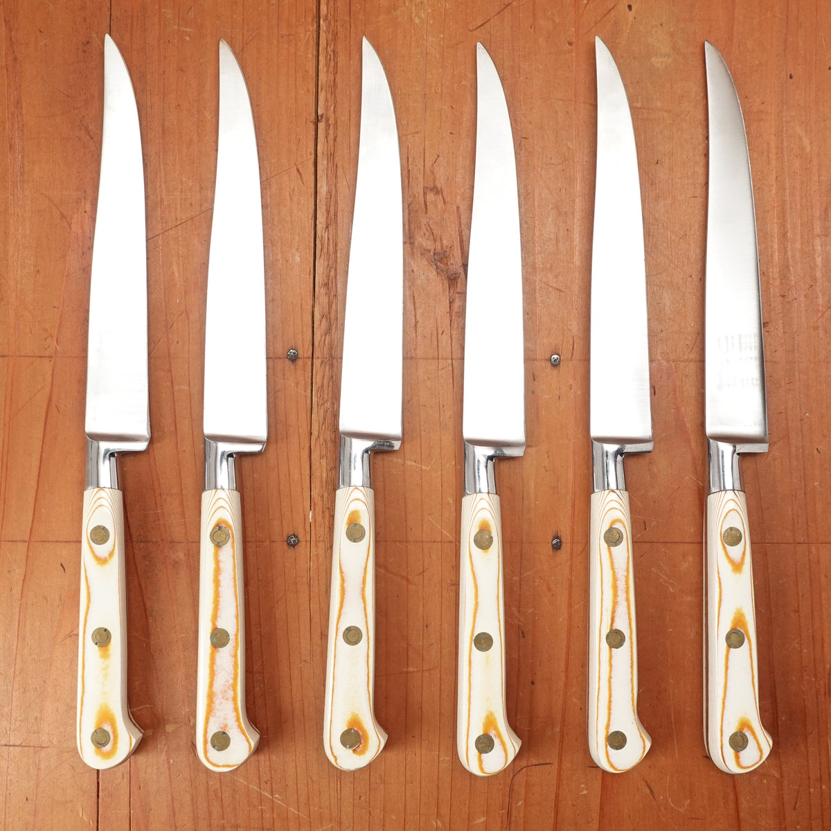 Thiers Issard Steak Knife Set Stainless Steel Paper Micarta Handles with Box Thiers, France 1980-90 - 6 Pieces