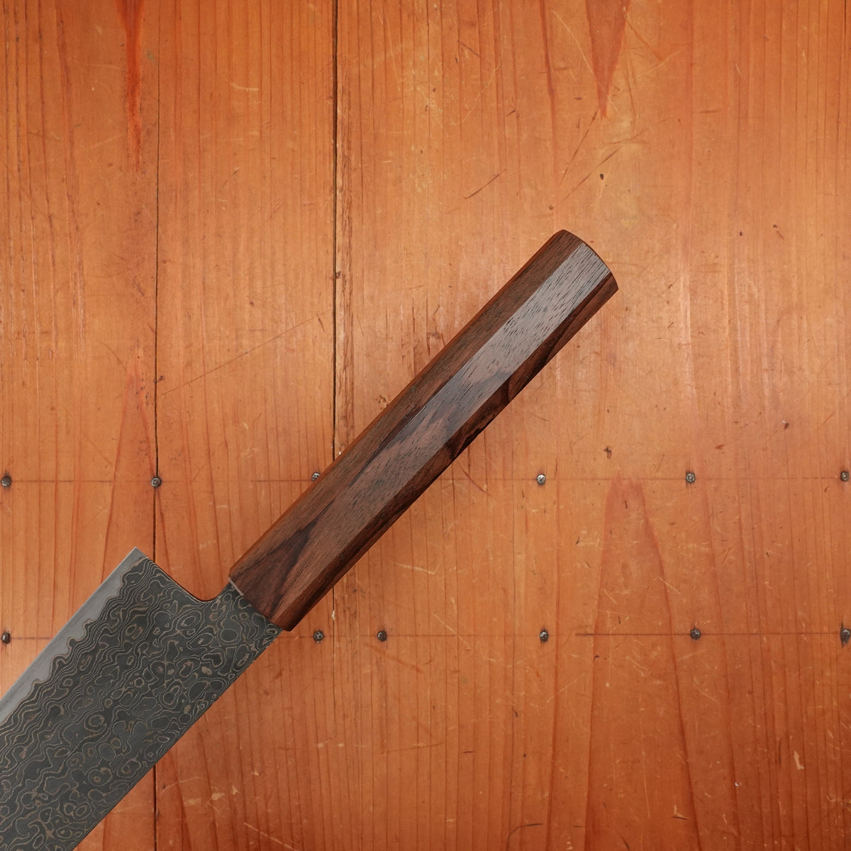 New Old Stock Konosuke Sakai Keiai NT 210mm Gyuto Stainless Black Damascus Khii Rosewood Handle