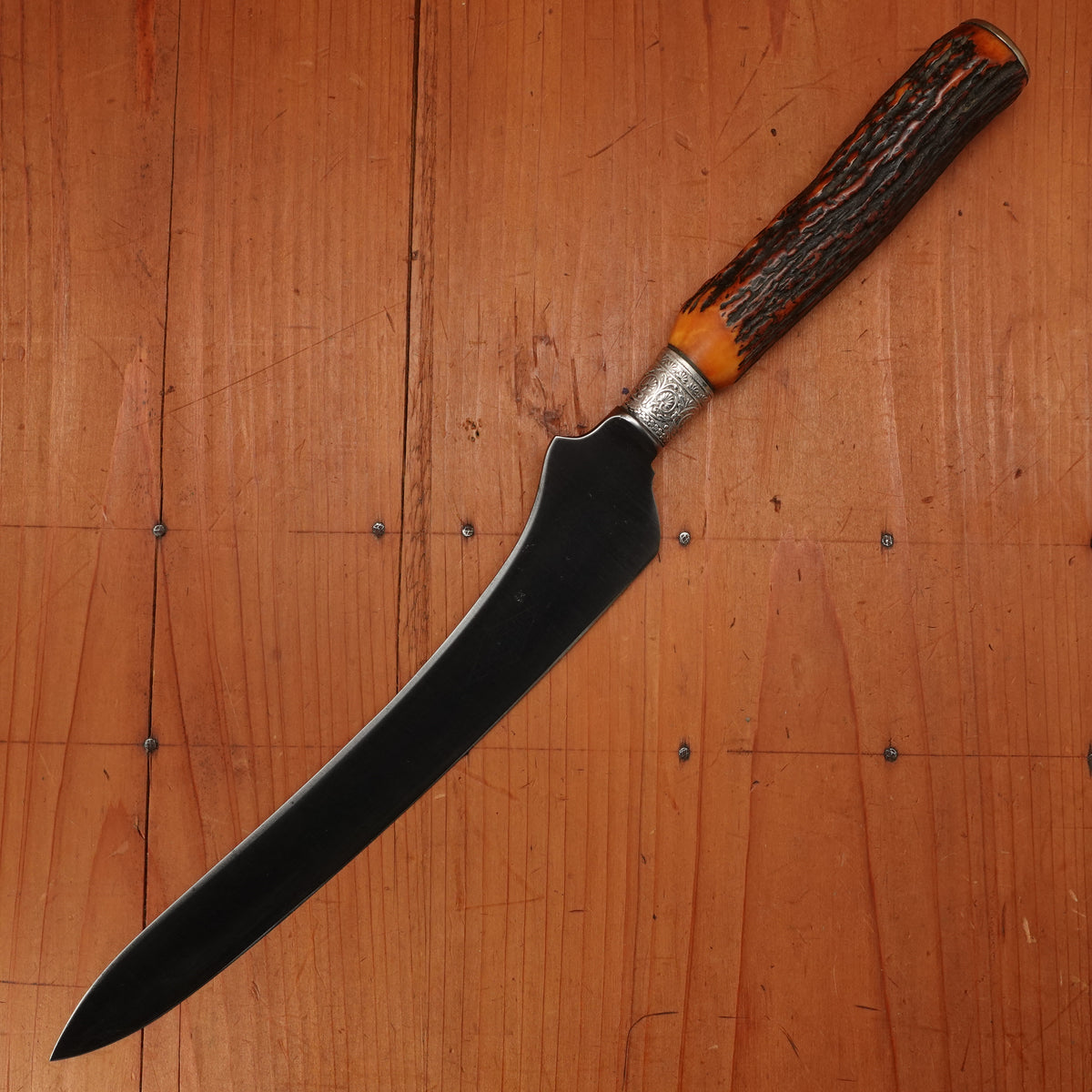 J Russell 'California Carver' Style Carving Knife Carbon Steel Nickel Stag