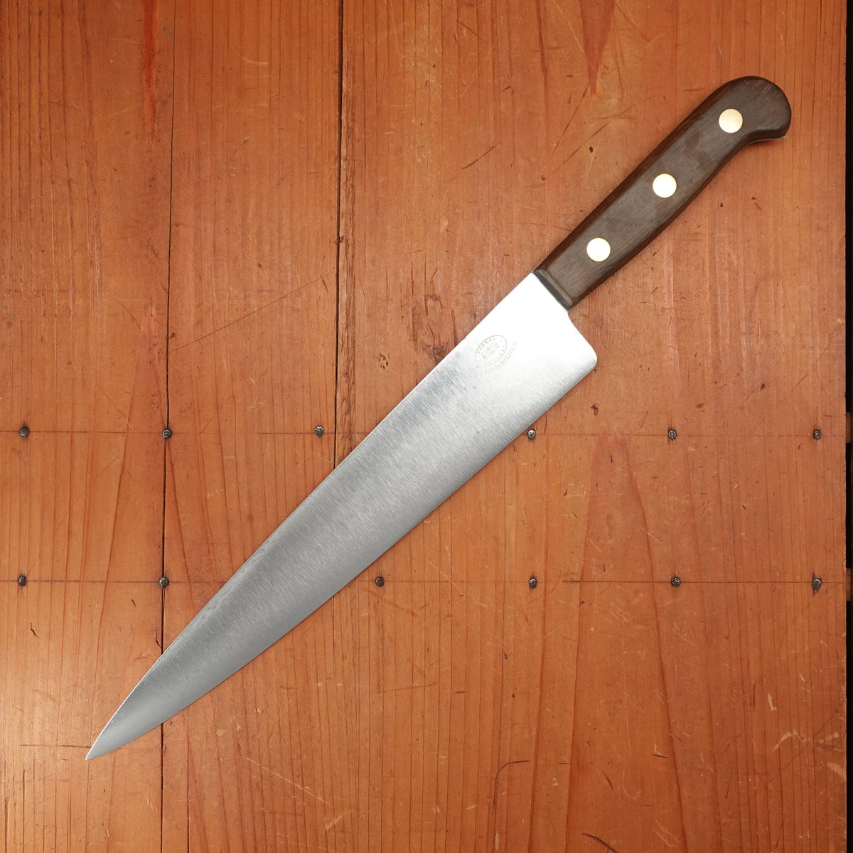 Unmarked 10" Narrow Chef / Wide Slicer Carbon Steel Refurbished Walnut Handle USA 1930-70