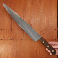 Unmarked 10" Narrow Chef / Wide Slicer Carbon Steel Refurbished Walnut Handle USA 1930-70