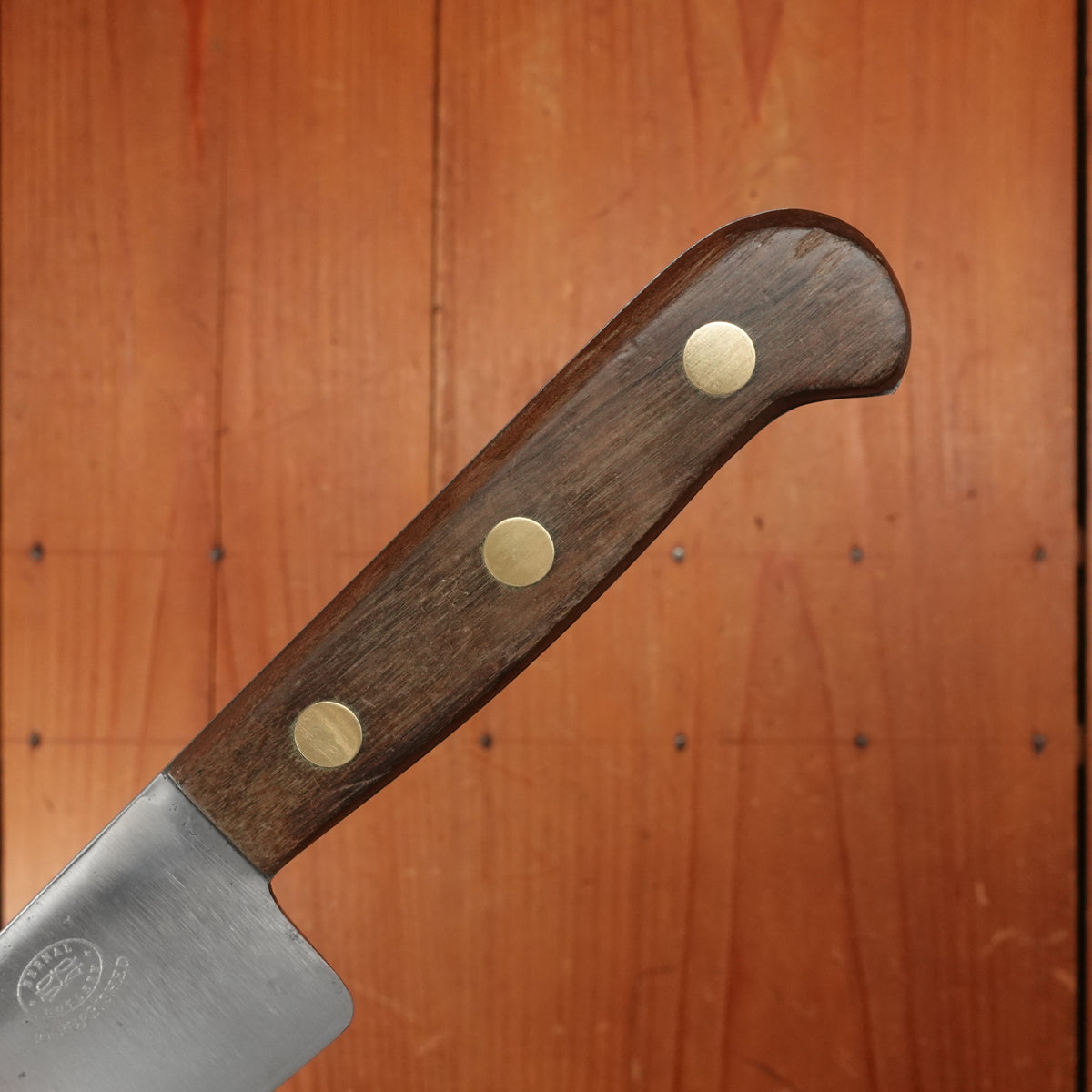 Unmarked 10" Narrow Chef / Wide Slicer Carbon Steel Refurbished Walnut Handle USA 1930-70