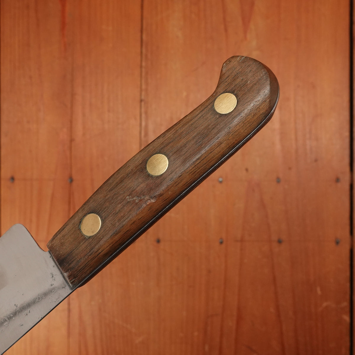 Unmarked 10" Narrow Chef / Wide Slicer Carbon Steel Refurbished Walnut Handle USA 1930-70