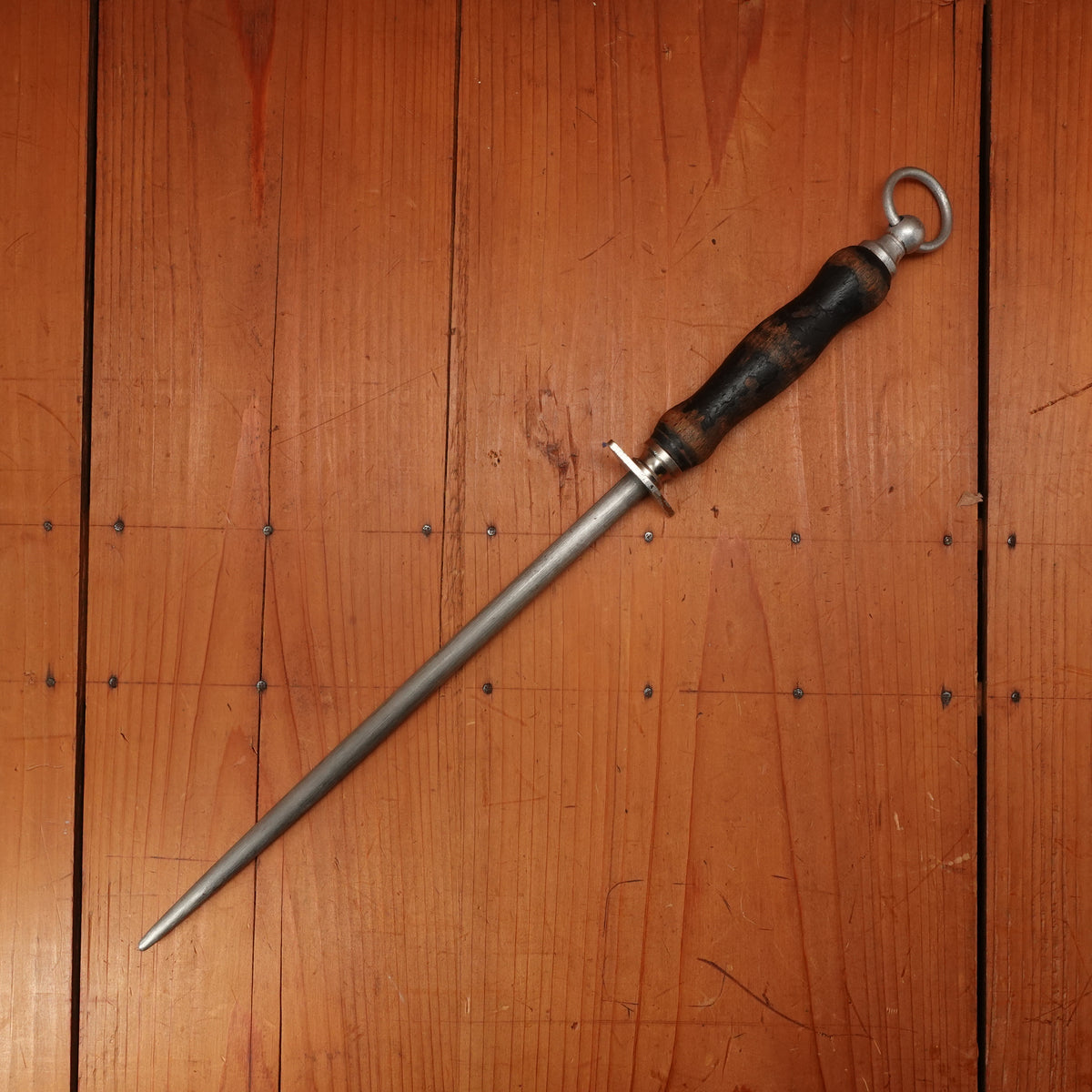 F Dick 10" Sharpening Steel Medium Cut Chromed Turned Wood Handle 1960s-80s?