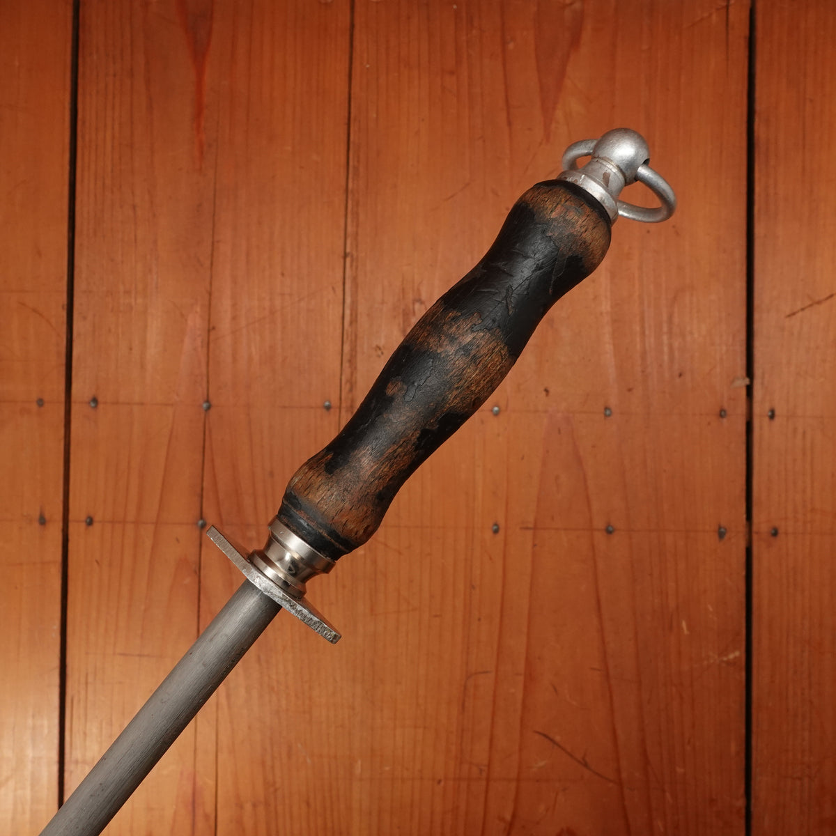 F Dick 10" Sharpening Steel Medium Cut Chromed Turned Wood Handle 1960s-80s?