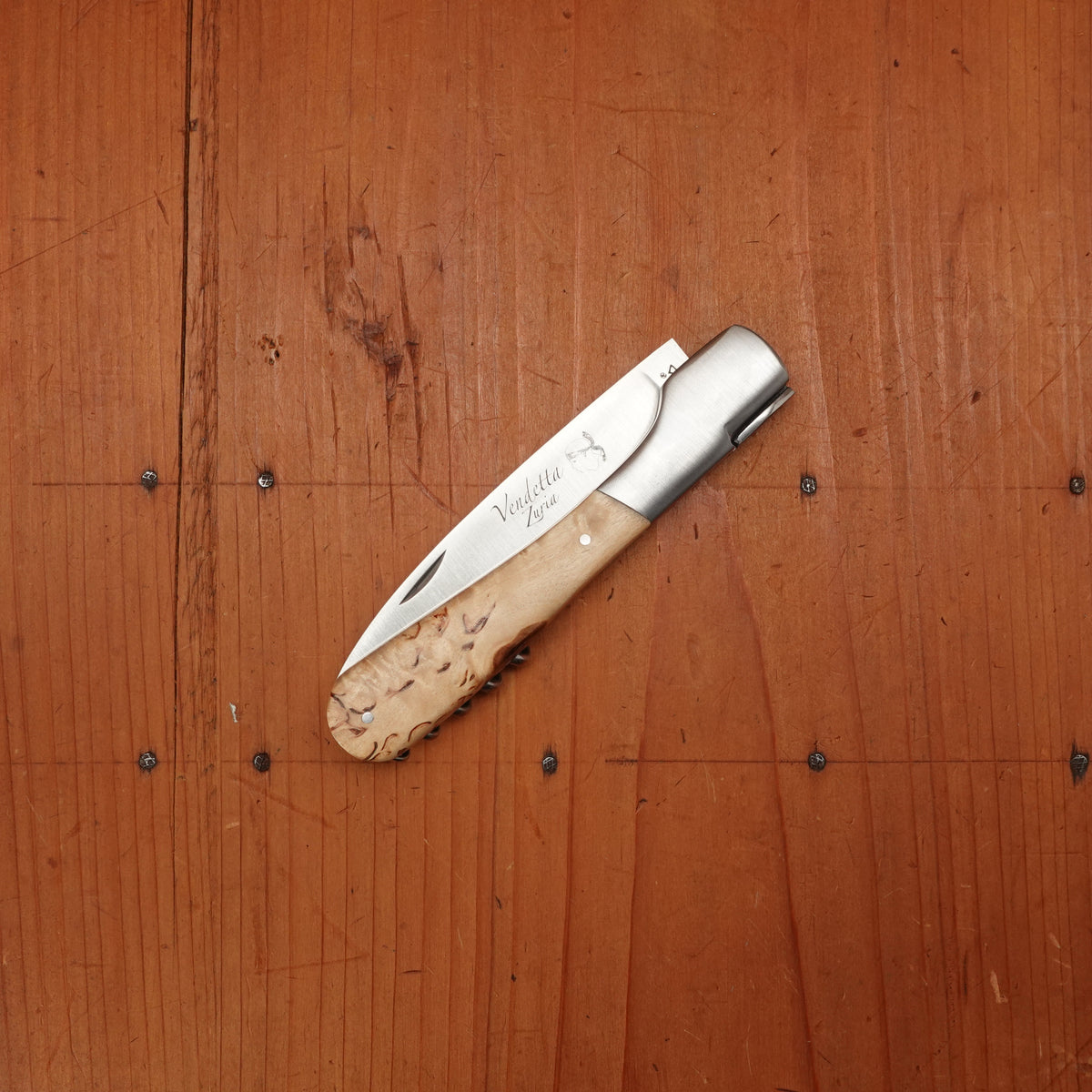 Fontenille Pataud Vendetta 12cm Pocket Knife Stainless Lockback Curly Birch with Corkscrew