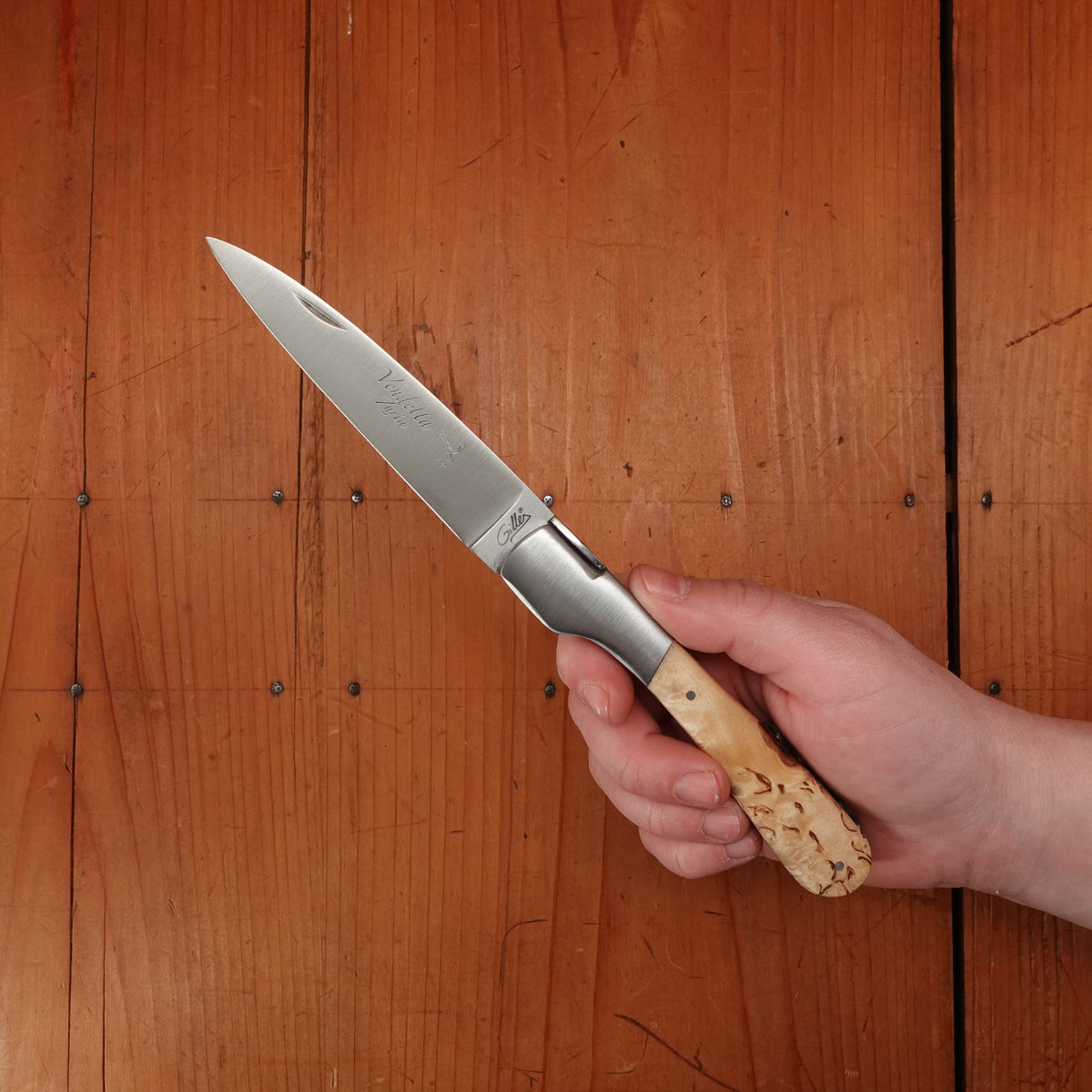 Fontenille Pataud Vendetta 12cm Pocket Knife Stainless Lockback Curly Birch with Corkscrew