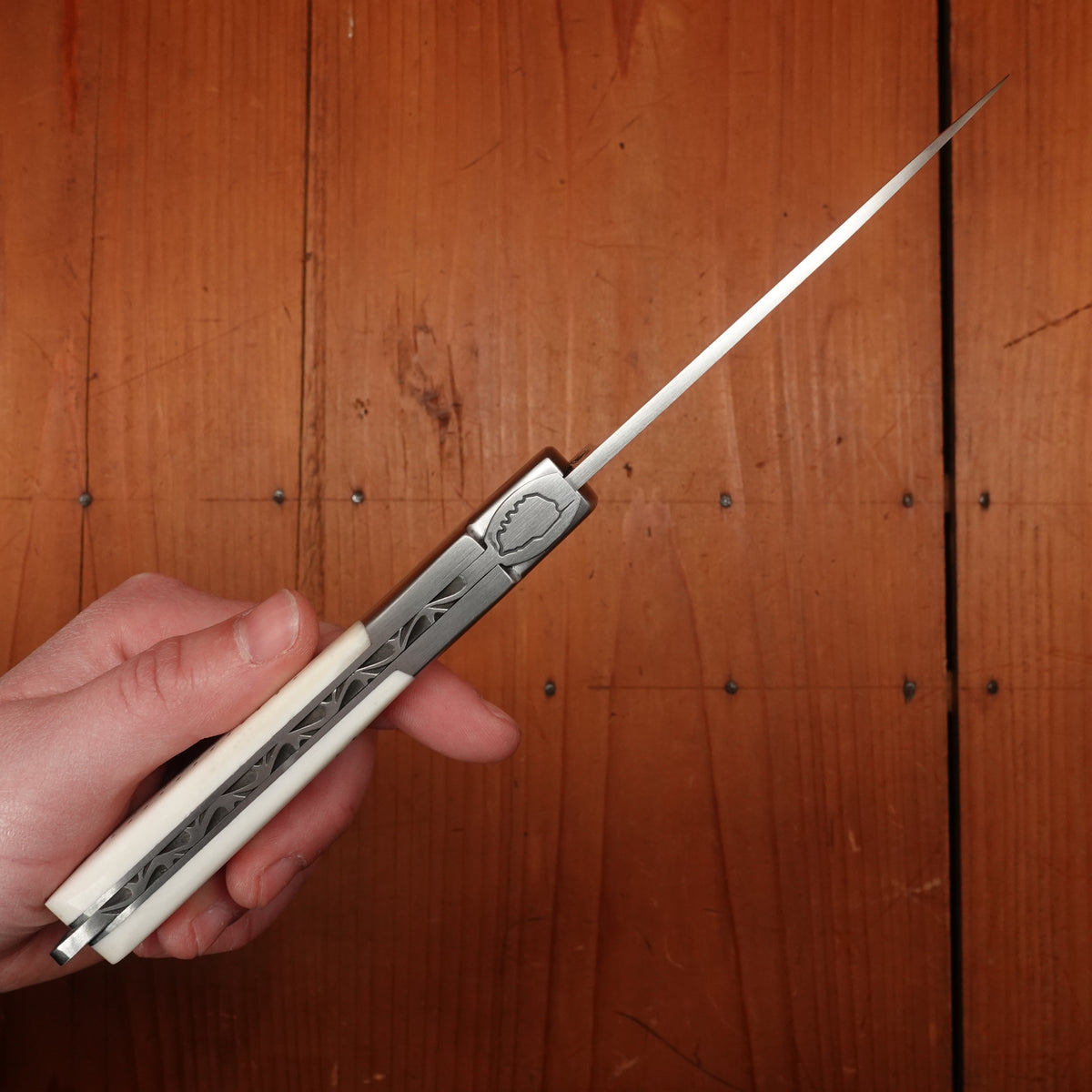 Fontenille Pataud Sperone 12cm Pocket Knife Stainless Lockback Pinned Cow Bone