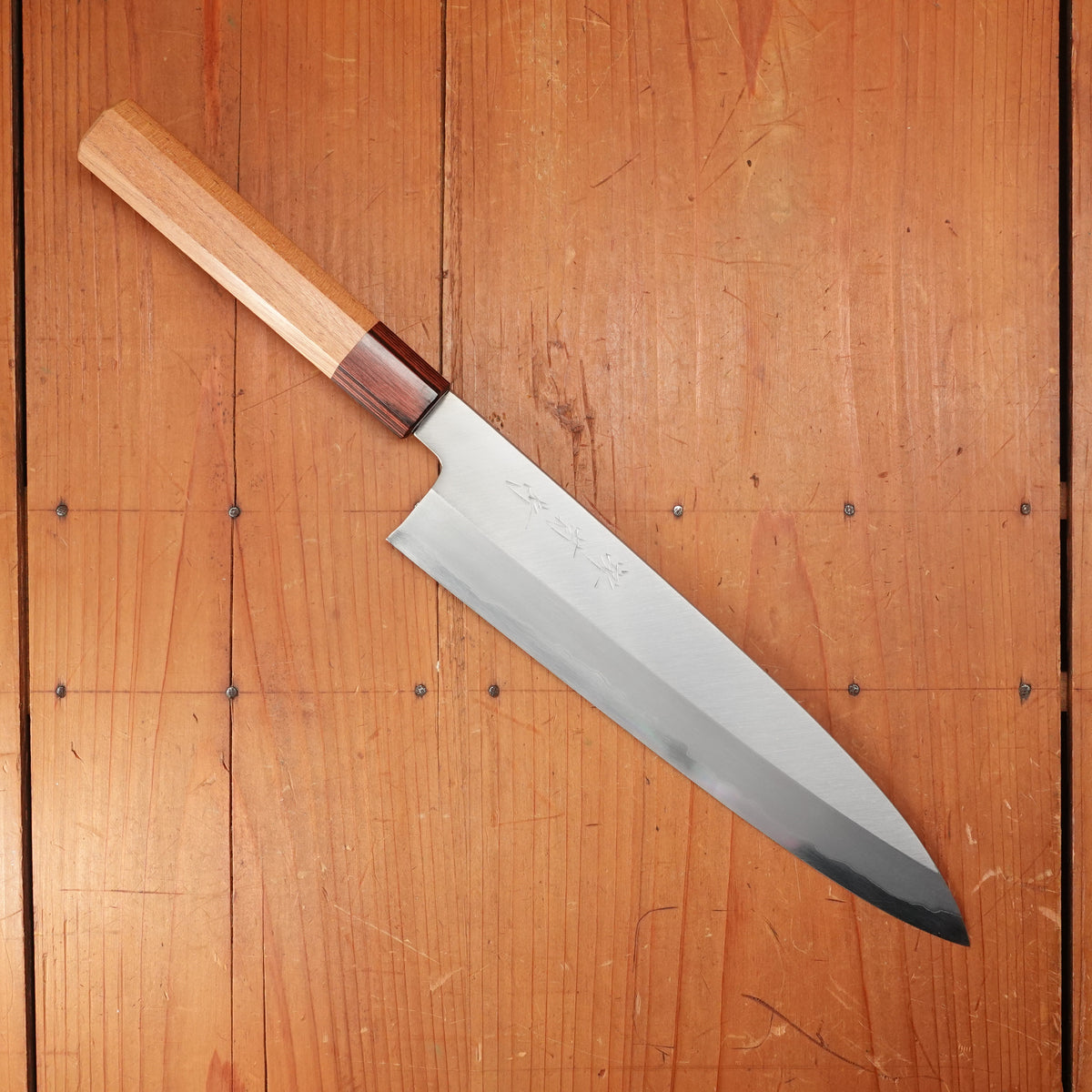Sakai Kikumori Nakagawa 240mm Gyuto Stainless Clad Shirogami 1 Keyaki with Saya