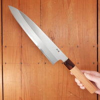 Sakai Kikumori Nakagawa 240mm Gyuto Stainless Clad Shirogami 1 Keyaki with Saya