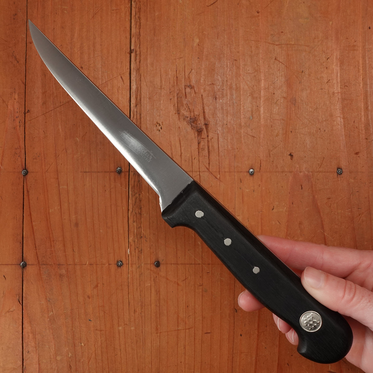 J A Henckels Friodur 5" Boning Knife Ice Tempered Stainless Steel Walnut Handle Solingen, Germany 1950-60s