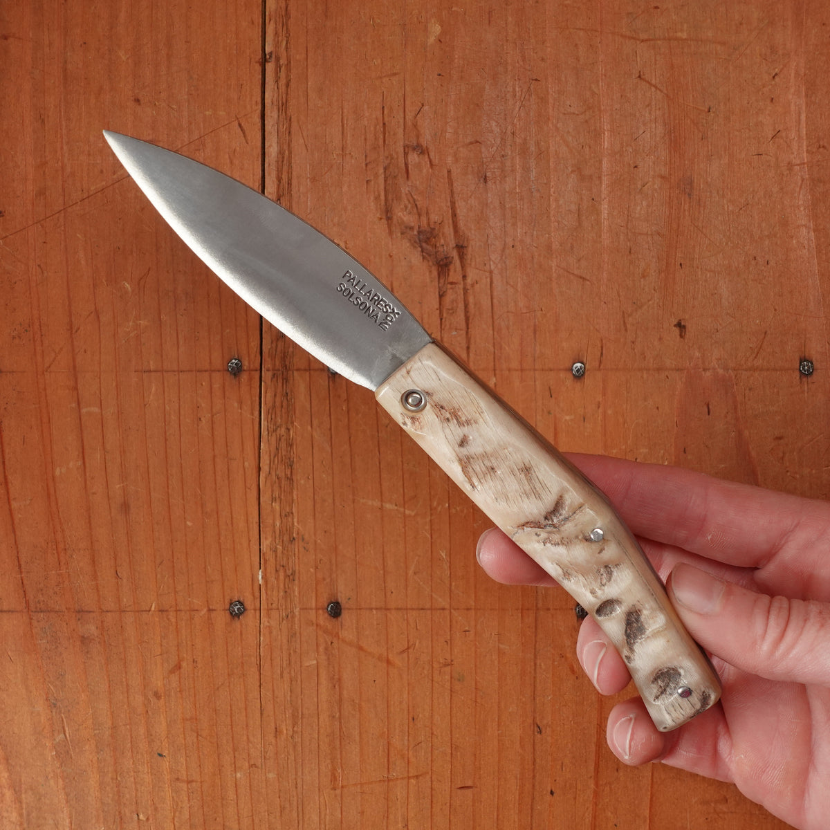 Pallares Busa 10cm Drop Point Stainless Steel Friction Lock Light Ram Horn Handle