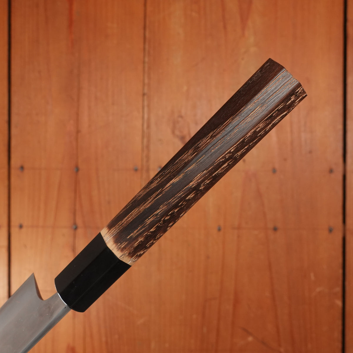 New Old Stock Yoshikane 240mm Wa-Sujihiki SKD Tsuchime with New Burnt Chestnut & Horn Handle