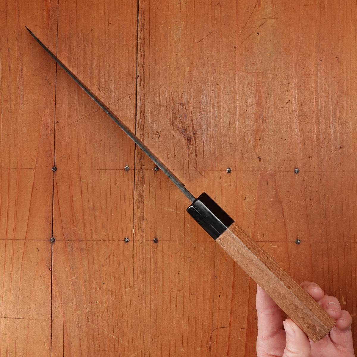 New Old Stock Yoshikane 180mm Wa-Santoku SLD Suminagashi Damascus with New Enju & Horn Handle