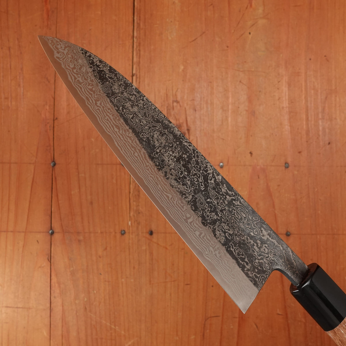 New Old Stock Yoshikane 180mm Wa-Santoku SLD Suminagashi Damascus with New Enju & Horn Handle