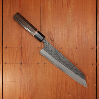 New Old Stock Yoshikane 210mm Wa-Kiritsuke Gyuto SLD Suminagashi Damascus with New Burnt Chestnut Handle