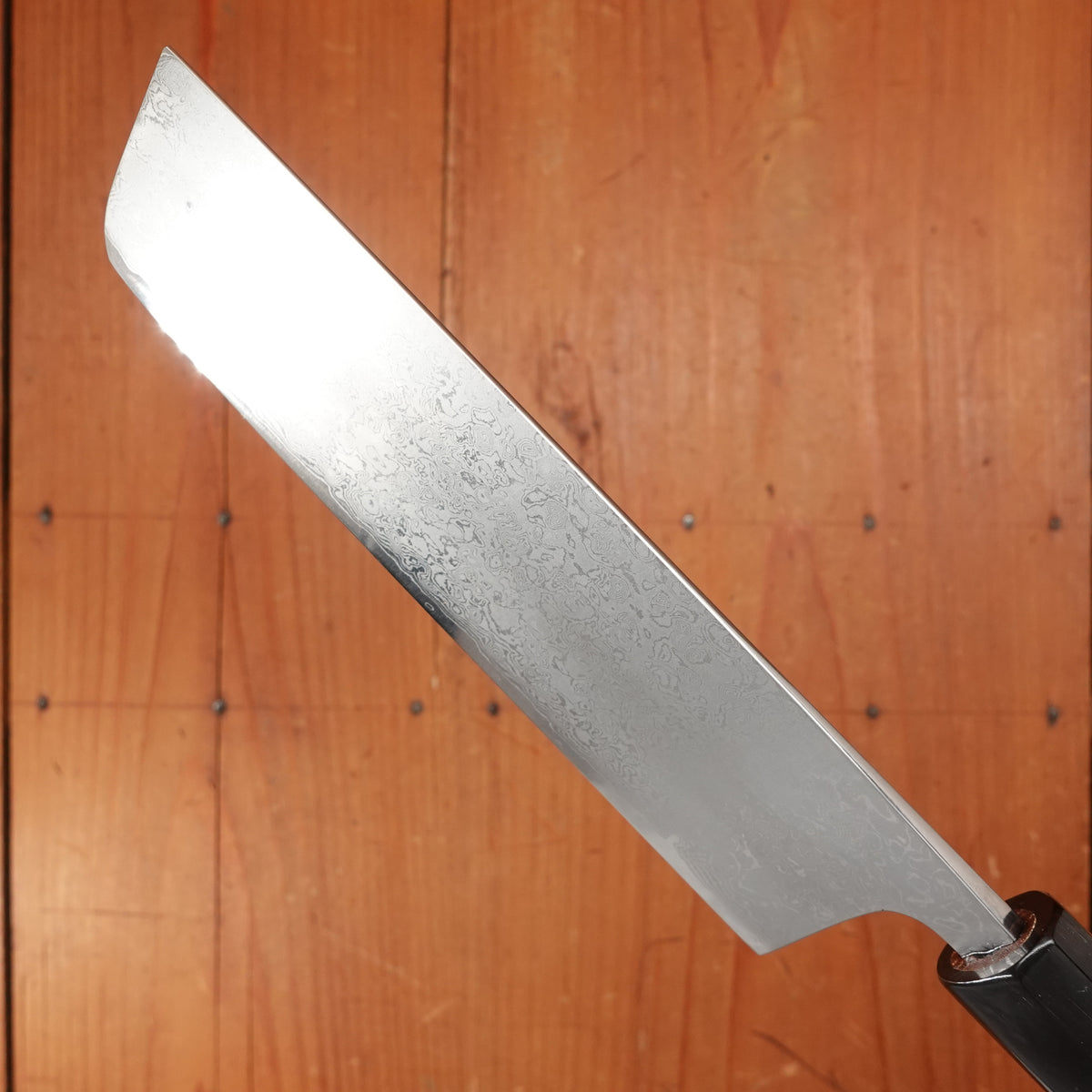 New Old Stock Yoshikane 165mm Nakiri VG10 Suminagashi Damascus with New Enju & Horn Handle