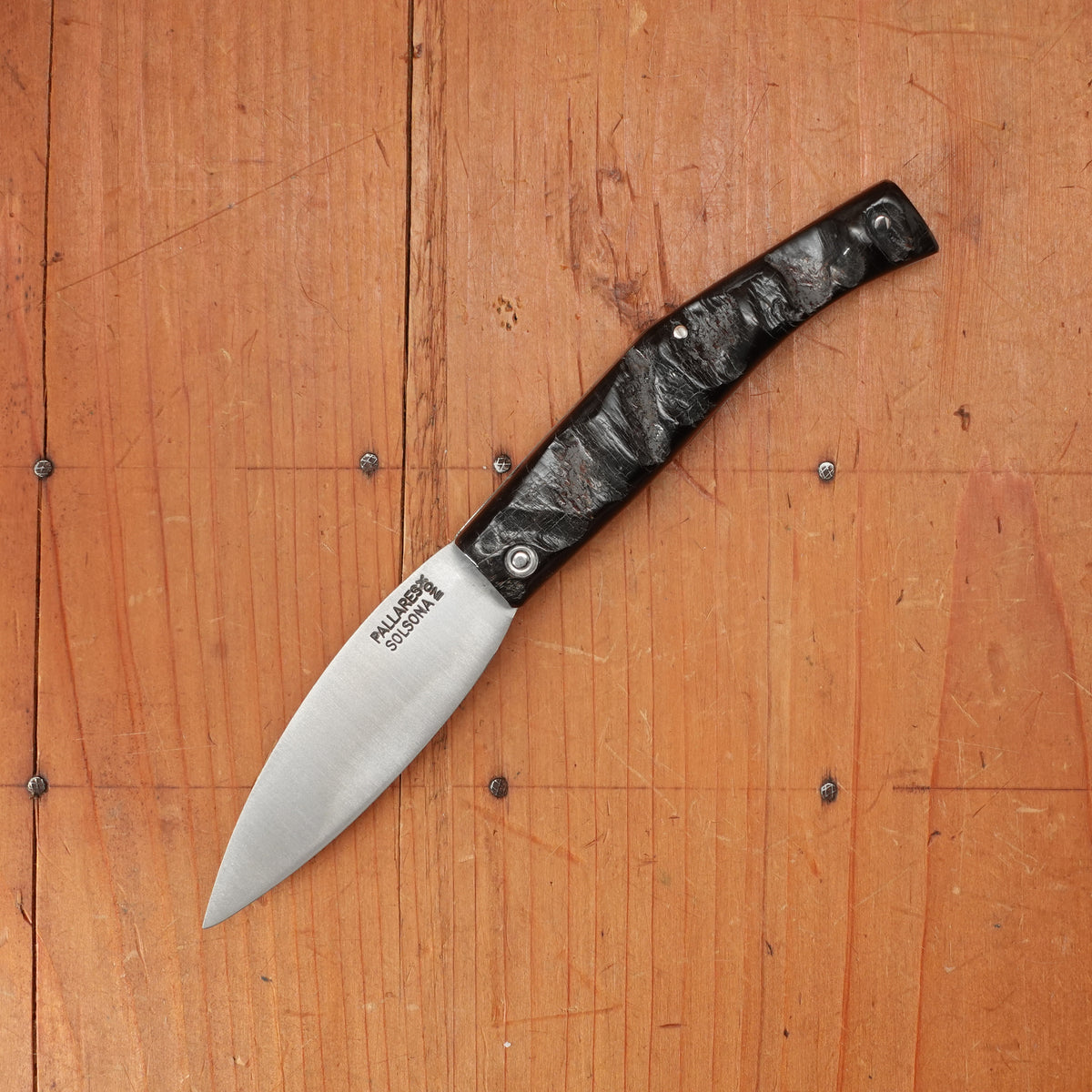 Pallares Busa 10cm Drop Point Stainless Steel Friction Lock Dark Ram Horn Handle