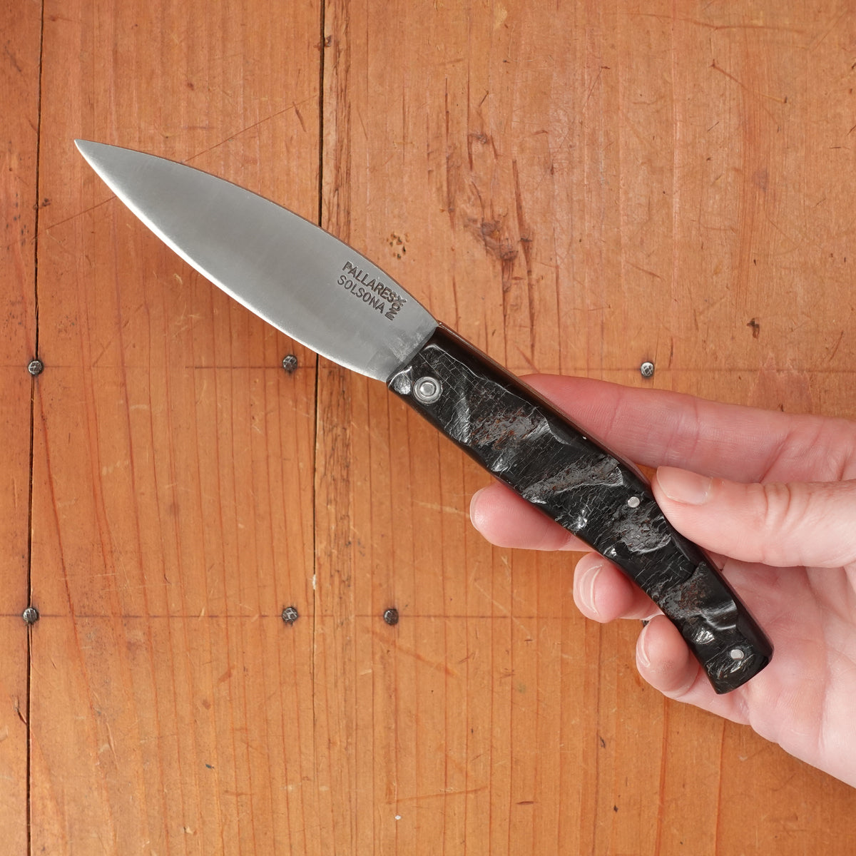 Pallares Busa 10cm Drop Point Stainless Steel Friction Lock Dark Ram Horn Handle