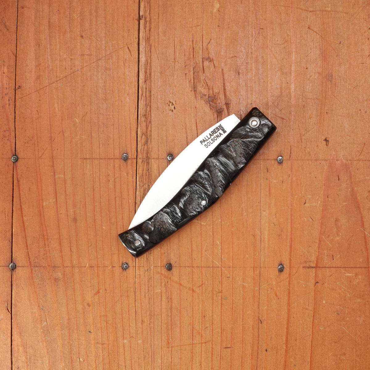 Pallares Busa 10cm Drop Point Stainless Steel Friction Lock Dark Ram Horn Handle