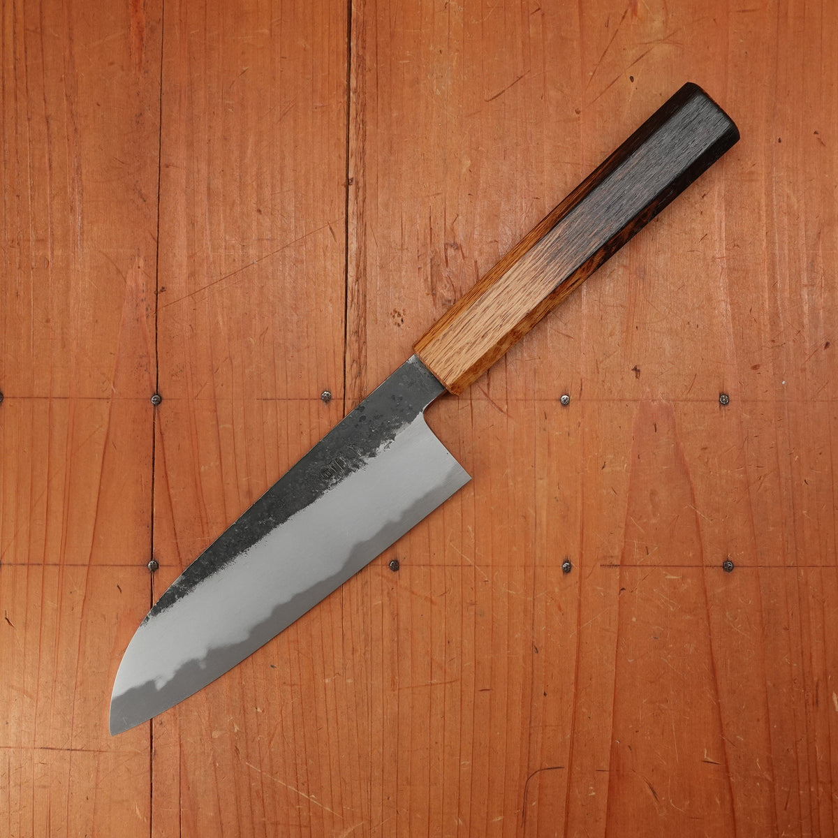 Hado Sumi 165mm Santoku Shirogami 2 Kurouchi Finish Burnt Oak Handle