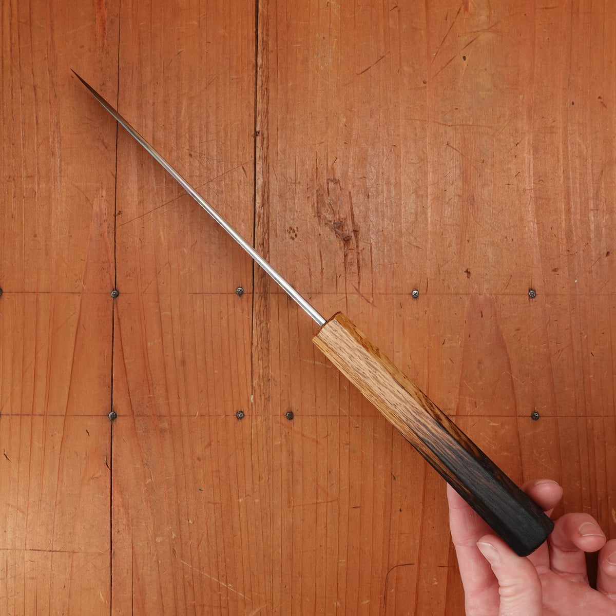 Hado Sumi 165mm Santoku Shirogami 2 Kurouchi Finish Burnt Oak Handle