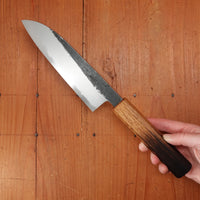 Hado Sumi 165mm Santoku Shirogami 2 Kurouchi Finish Burnt Oak Handle