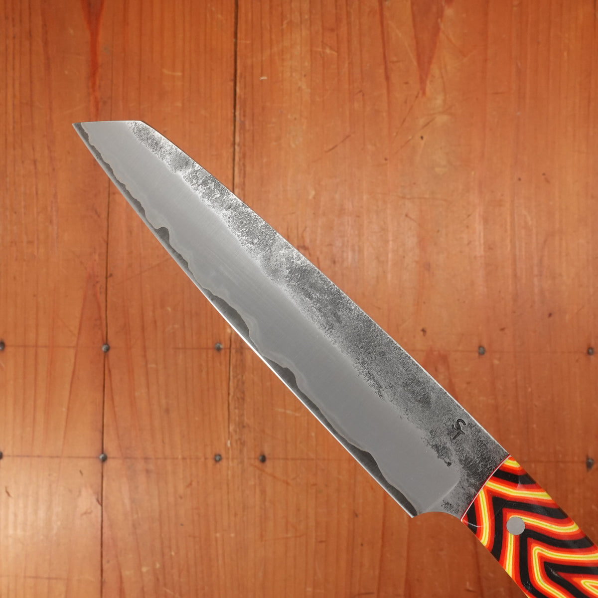 Silverthorn 6" Petty Knife Nashiji Kurouchi San Mai Stainless Clad O1 Carbon Steel G10s