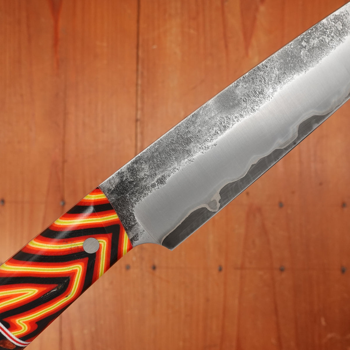 Silverthorn 6" Petty Knife Nashiji Kurouchi San Mai Stainless Clad O1 Carbon Steel G10s
