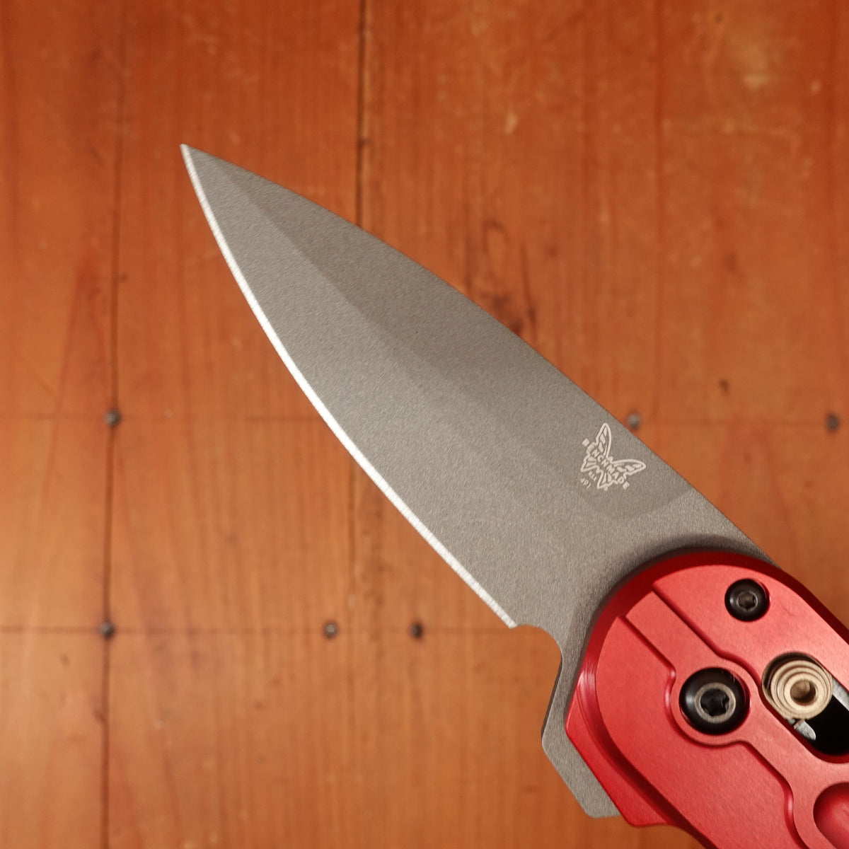 Benchmade 491GY-01 Lowden Spear Point Stainless Steel AXIS® Lock Phoenix Red Aluminum Handle