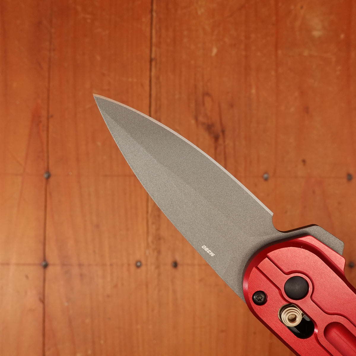 Benchmade 491GY-01 Lowden Spear Point Stainless Steel AXIS® Lock Phoenix Red Aluminum Handle