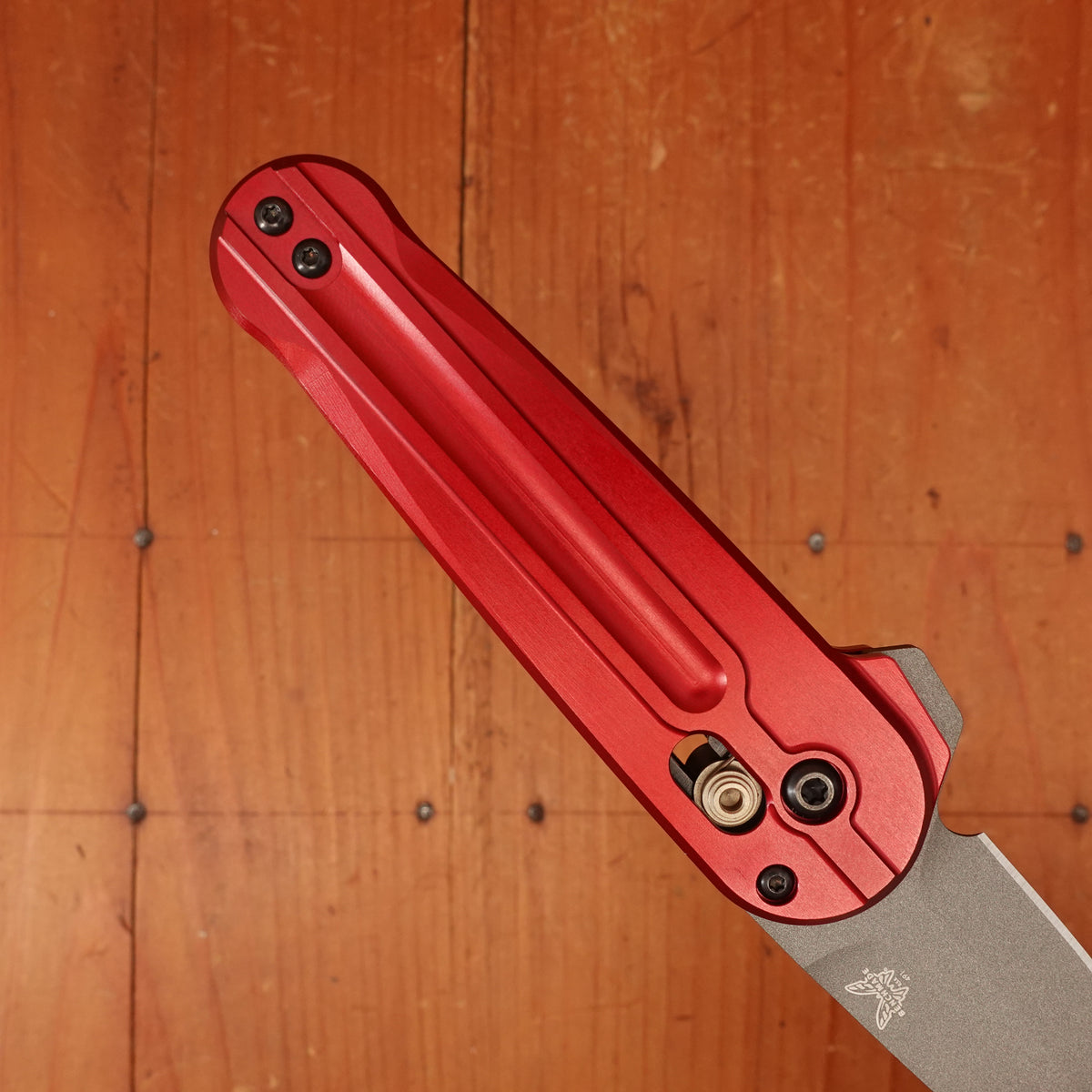 Benchmade 491GY-01 Lowden Spear Point Stainless Steel AXIS® Lock Phoenix Red Aluminum Handle