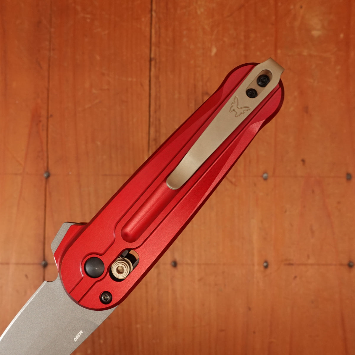 Benchmade 491GY-01 Lowden Spear Point Stainless Steel AXIS® Lock Phoenix Red Aluminum Handle