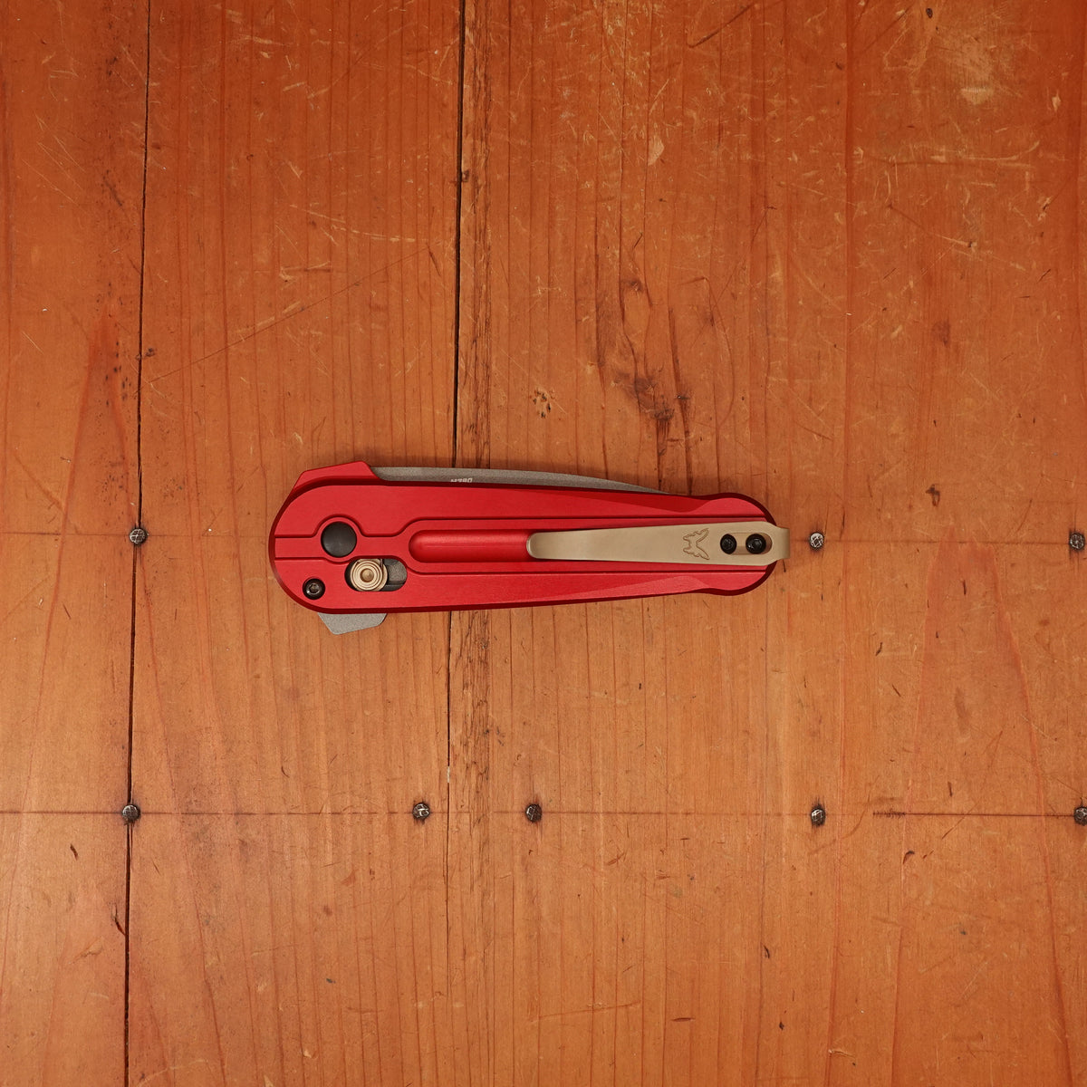 Benchmade 491GY-01 Lowden Spear Point Stainless Steel AXIS® Lock Phoenix Red Aluminum Handle