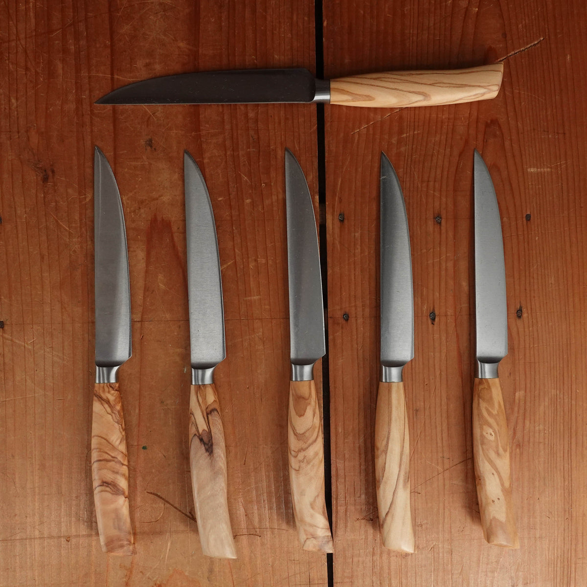 Friedr Herder Madera Steak Knife Set Forged Stainless Olive 1/2 Bolster - 6 Pieces