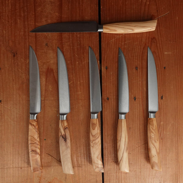 Friedr Herder Madera Steak Knife Set Forged Stainless Olive 1/2 Bolster - 6 Pieces