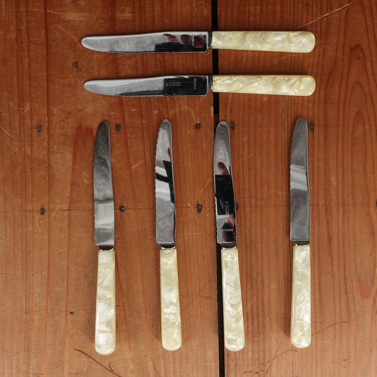 Wusthof Fruit Knife Set Stainless & Cracked Ice Composite 1950s/ Early 60s