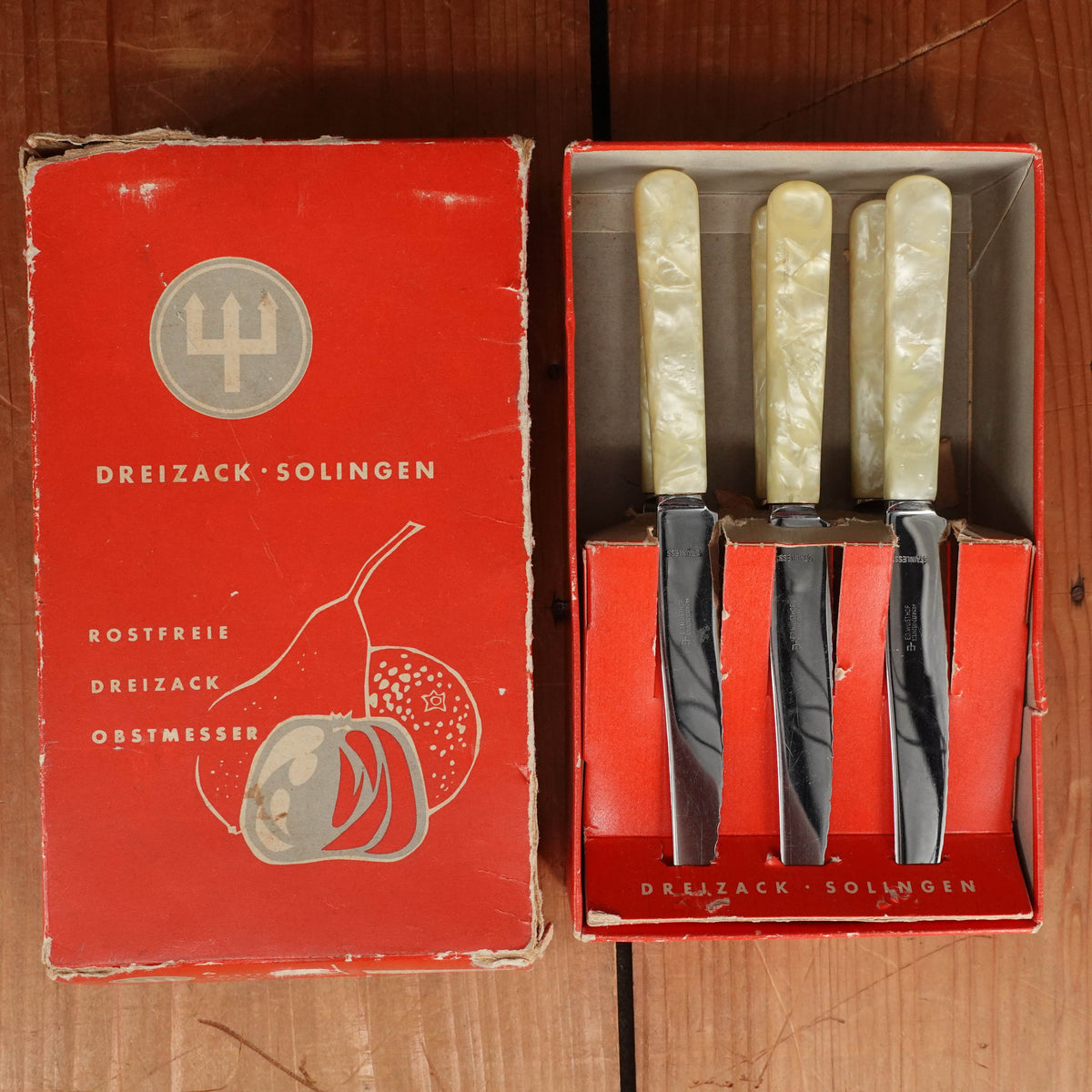 Wusthof Fruit Knife Set Stainless & Cracked Ice Composite 1950s/ Early 60s