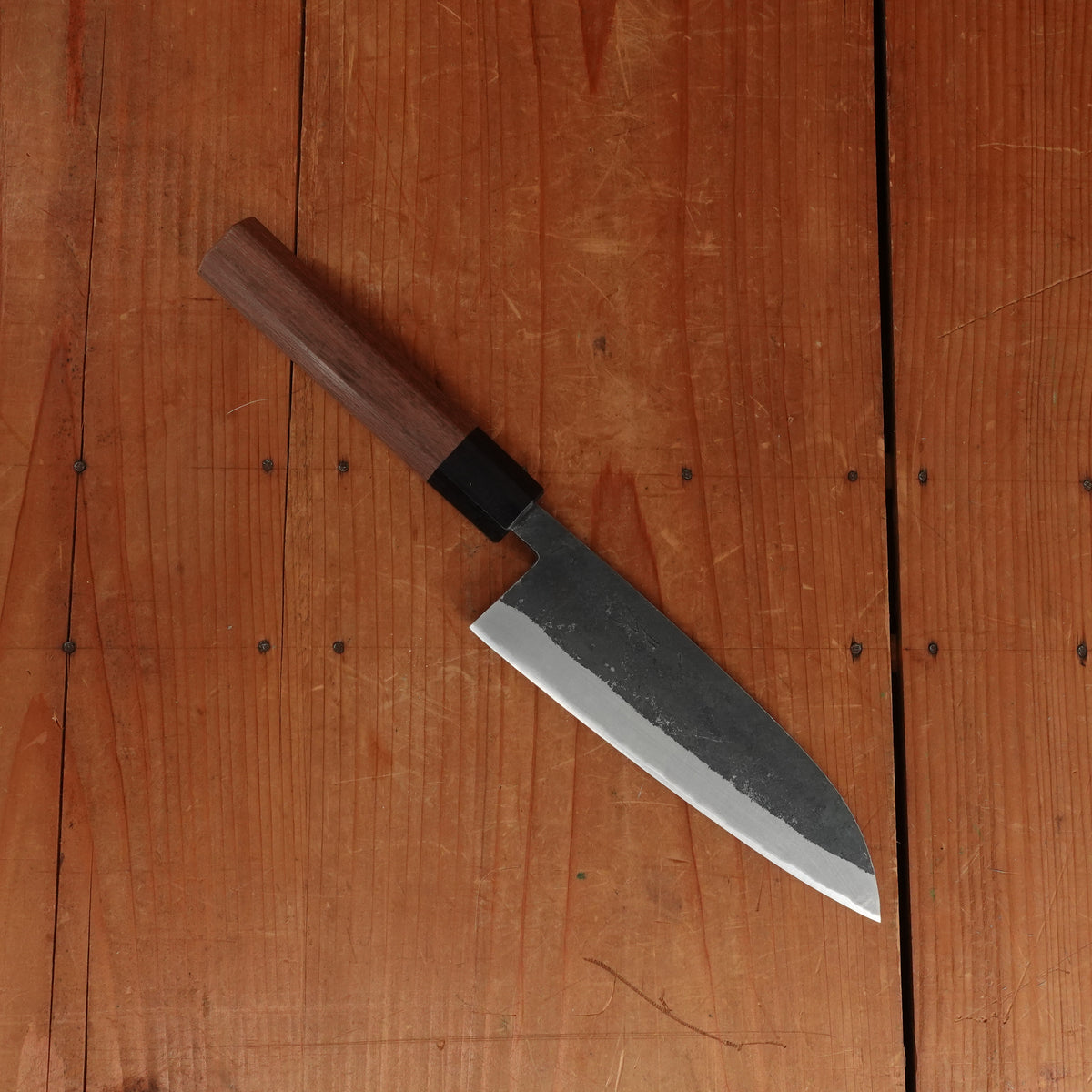 Hitohira Harima 165mm Santoku Stainless Clad Kurouchi Forged Aogami 2 Walnut Handle