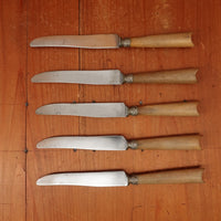 Set of 5 French Luncheon Knives Carbon Steel Nickel & Horn France Approx ~1920