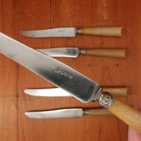 Set of 5 French Luncheon Knives Carbon Steel Nickel & Horn France Approx ~1920