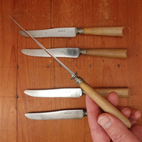 Set of 5 French Luncheon Knives Carbon Steel Nickel & Horn France Approx ~1920