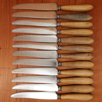 Set of 12 French Dinner Knives Carbon Steel Nickel & Horn France ~1910-20s