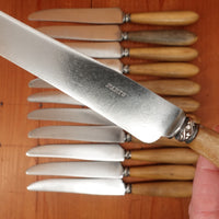 Set of 12 French Dinner Knives Carbon Steel Nickel & Horn France ~1910-20s
