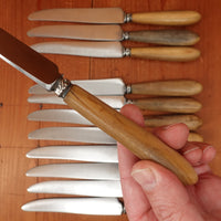 Set of 12 French Dinner Knives Carbon Steel Nickel & Horn France ~1910-20s
