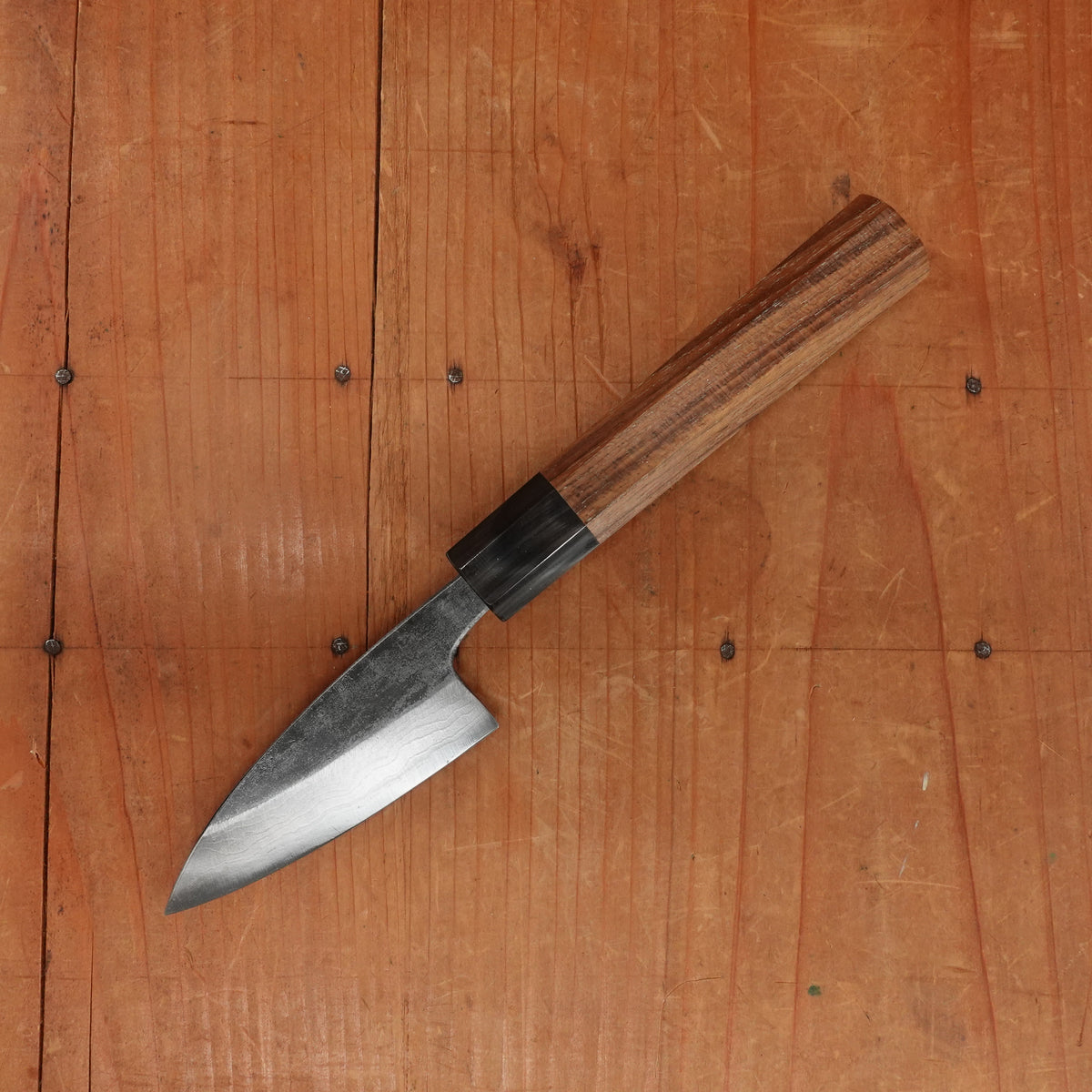 Kumokage 80mm Petty Aogami 2 Kurouchi Damascus Teak Handle